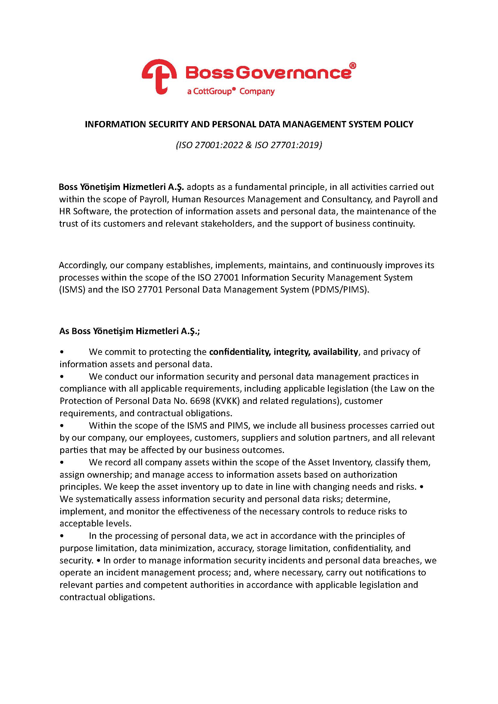 Information Security And Personal Data Management System Policy