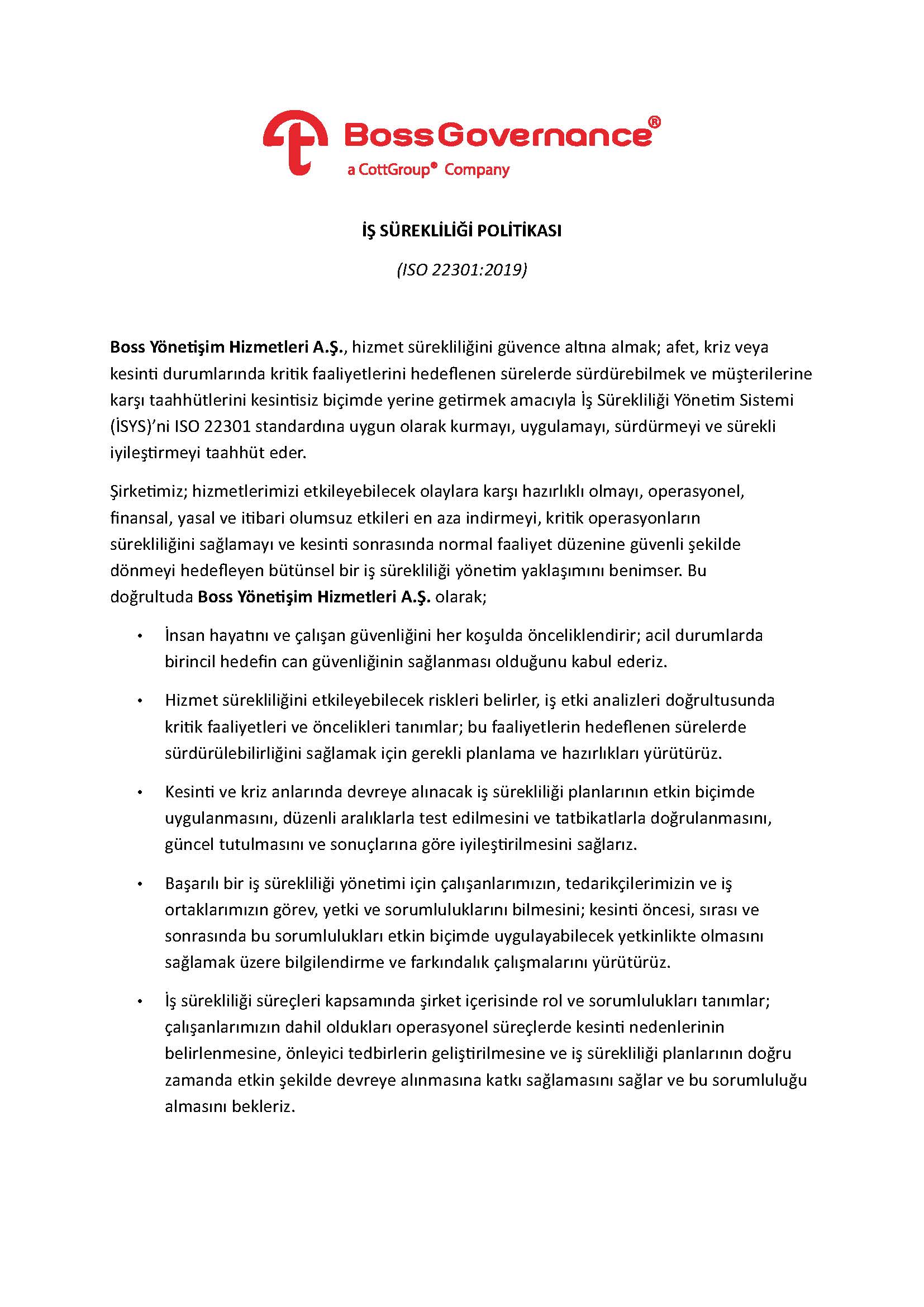 İş Sürekliliği Politikası