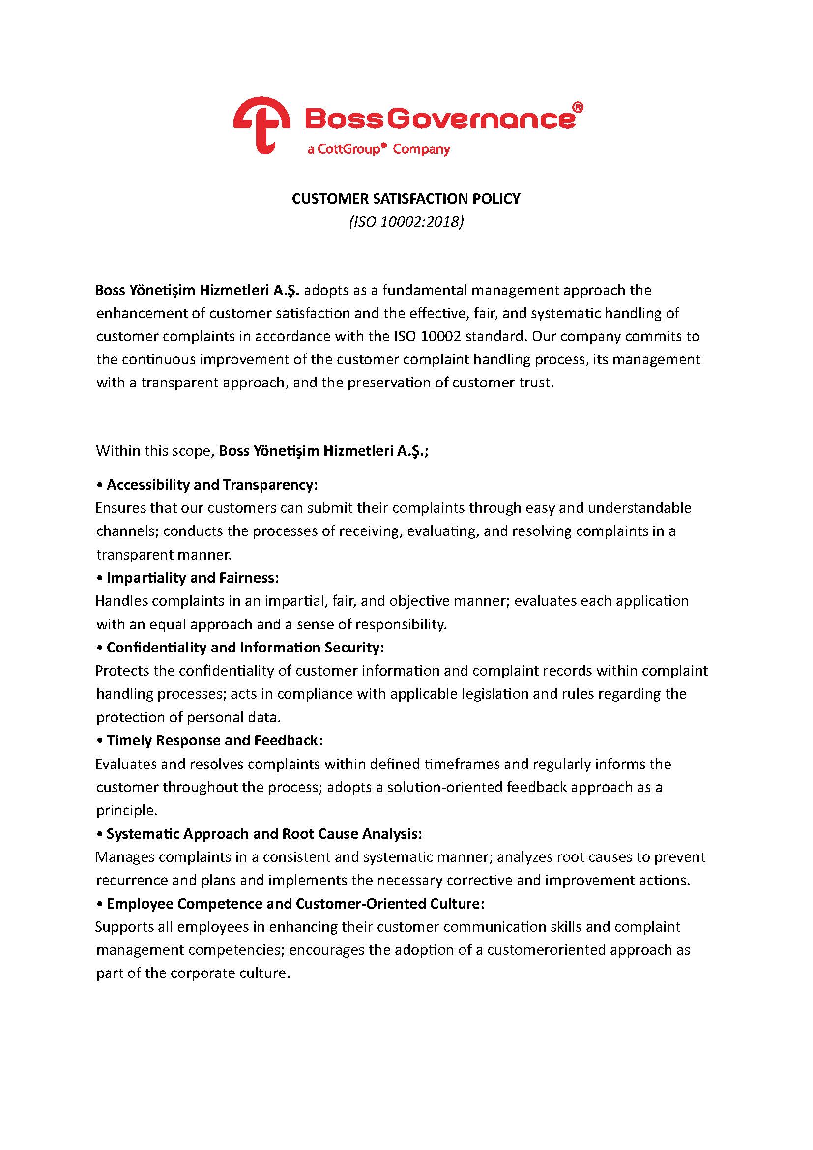 Customer Satisfaction Policy