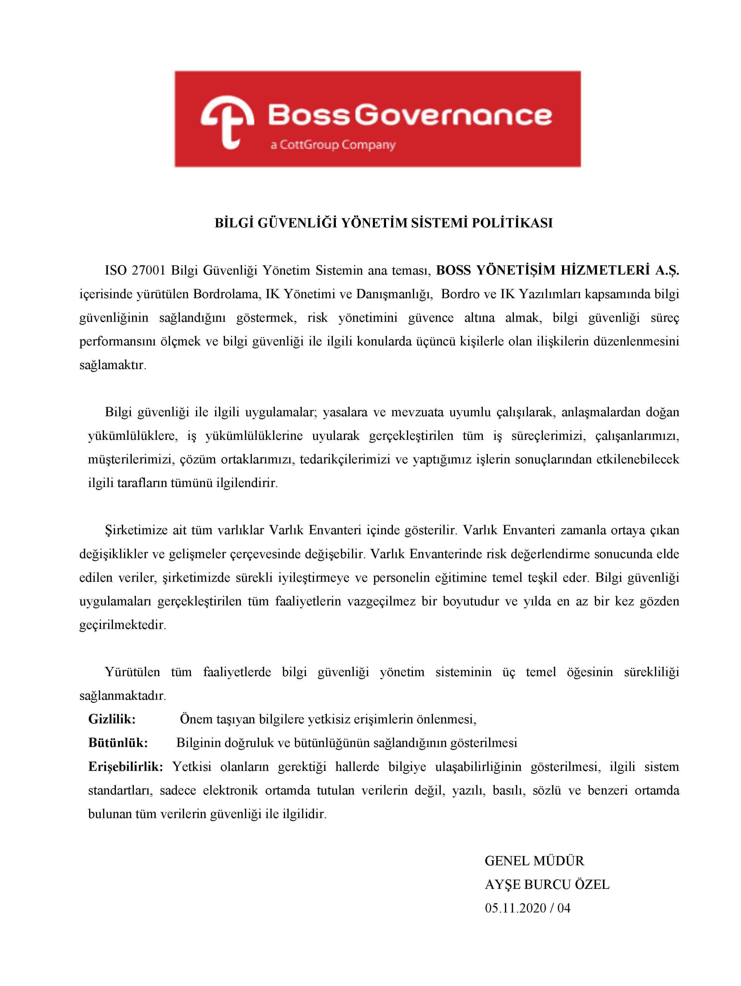 Bilgi Güvenliği Politikası